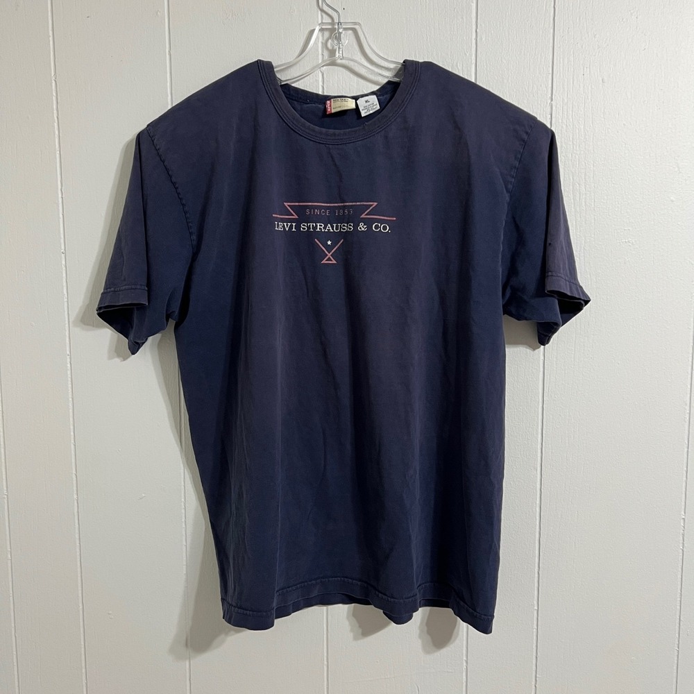 Vintage Red Tab Levi Strauss &‎ Co. Navy Blue Graphic T Shirt XL Streetwear